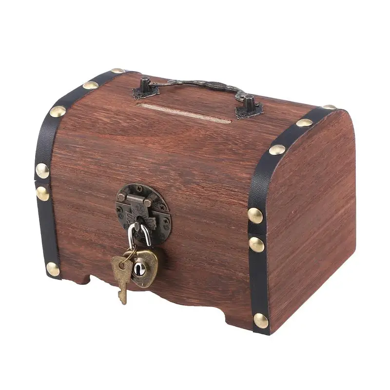 Vintage Treasure Storage Box Piggy Bank Organizer Saving Box Case With Lock For Home Retro Treasure Chest With Lock