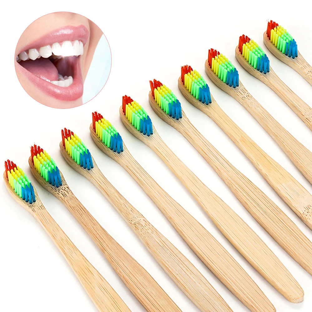 Цветная зубная щетка экологически чистая деревянная для ухода за полостью рта