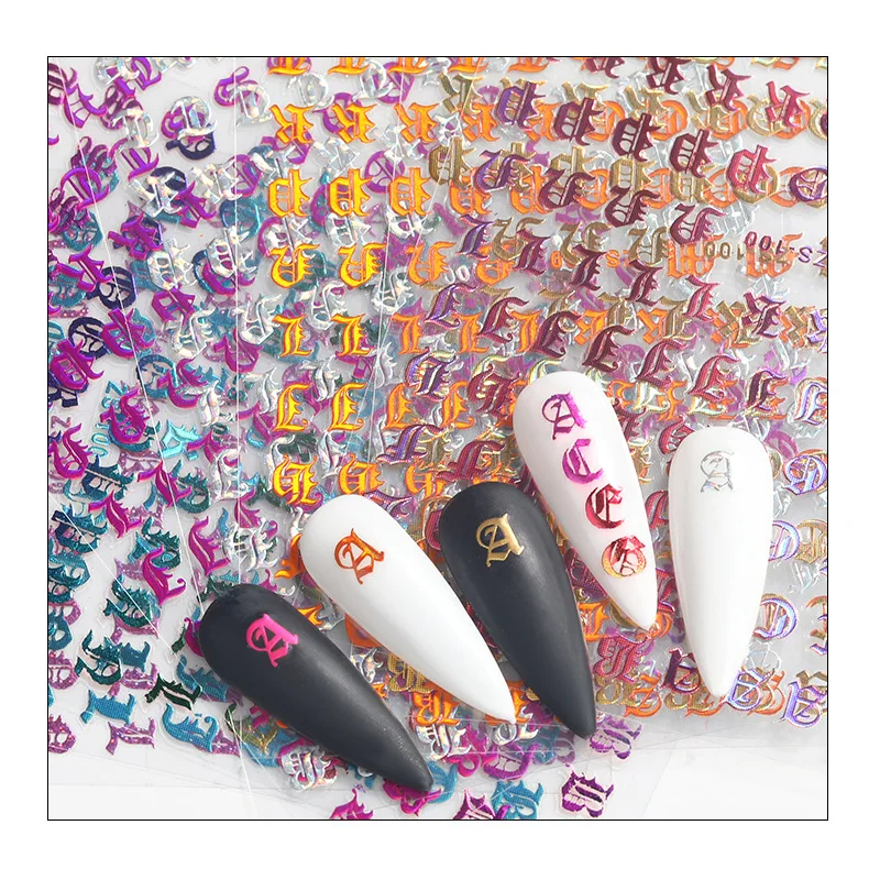 

Наклейки для ногтей, символы, древние английские буквы, лазерный цвет, 3D ультратонкий водонепроницаемый дизайн ногтей «сделай сам», слайдер...
