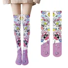 Летние женские длинные чулки с 3D принтом, привлекательные чулки до бедра для девочек с милым мультяшным рисунком, женские студенческие японские Гольфы выше колена