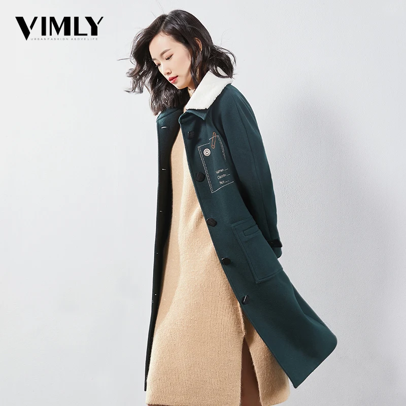 Vimly Женское зимнее однотонное длинное шерстяное пальто офисное Дамское