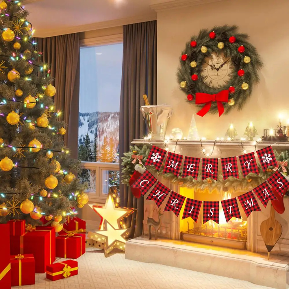 Ткань красный плед Рождество баннер Счастливого Рождества украшения для дома