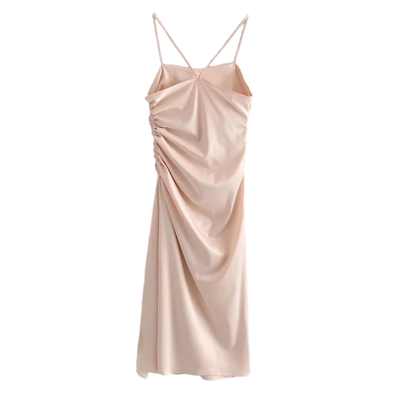 

PUWD Casual Women Square Collar Draw Back Dress 2022 Spring Fashion Ladies High Street Vintage Dress Female Solid Color Dress