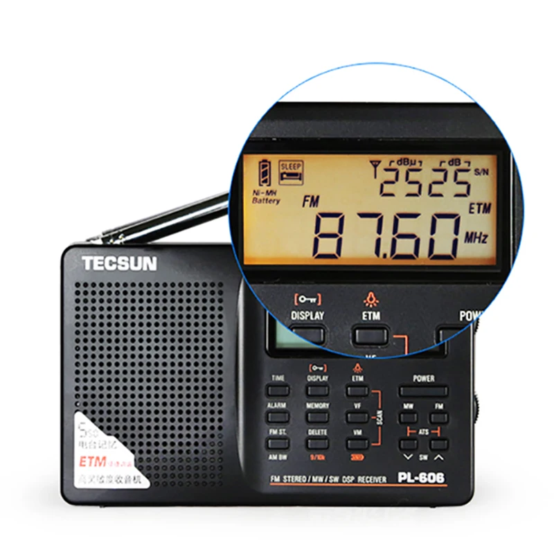 

Tecsun PL-606 Digital PLL FM Stereo /LW/SW/MW DSP Receiver Lightweight Rechargeable for Elderly/Student