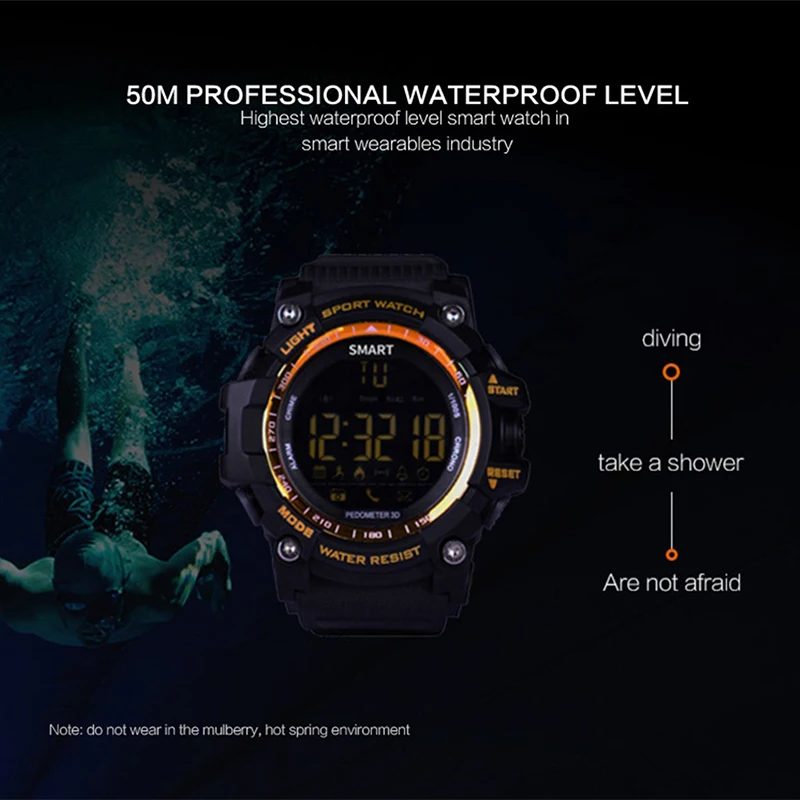 

Bluetooth Clock EX16 Smart Watch Notification Remote Control Pedometer Sport Watch IP67 Waterproof Men's Wristwatch