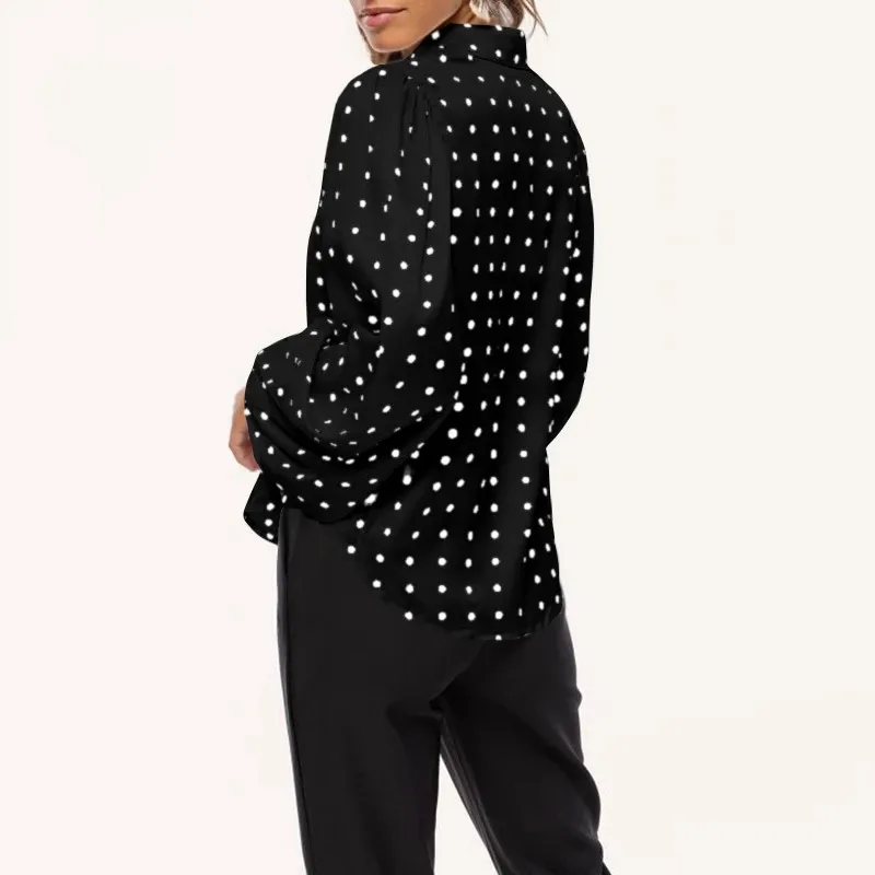 

Women Shirts 2021 Spring Polka Dot Shirt 5XL Long Lantern Sleeve Lapel Neck Elegant Office Ladies Stylish Tops Plus Size