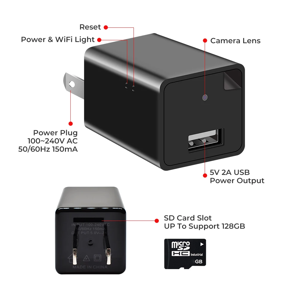 1080P Мини Wi Fi камера с разъемом USB зарядное устройство видеокамера