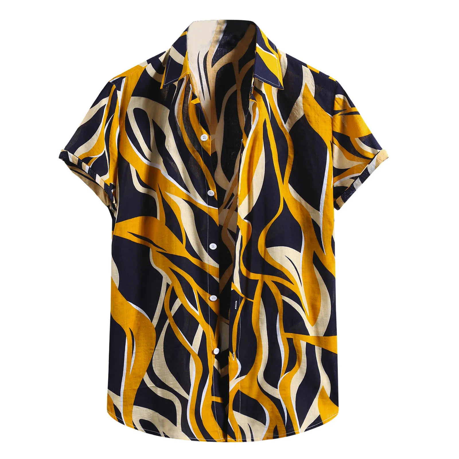 Рубашка мужская с коротким рукавом на пуговицах из хлопка и льна |