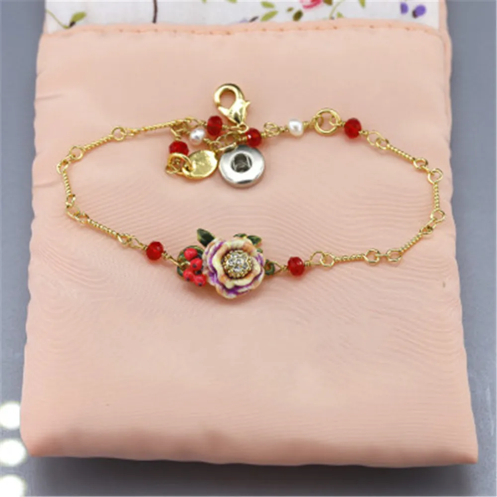 B04-014 Christmas Bunny Bracelet Enamel Glazed Pink Flower Rose Pendant Les Nereides* Bracelets &amp bangles | Украшения и
