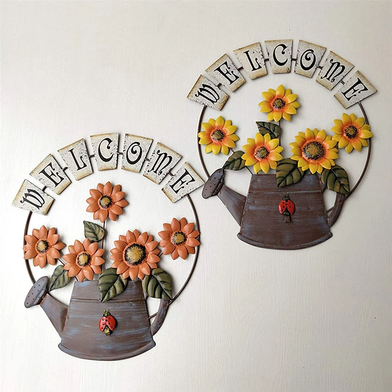 

Sunflower Ornaments Wrought Iron Art Pure Hand-Painted Coloring Retro Hanging for Living Room Bedroom Wall Decor BDF99