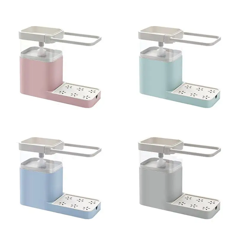 

Soap Dispenser 3 in 1 Cleaning Liquid Container Sponge Holder Dishcloth Towel Rag Hanger Drain Organizer(pink)