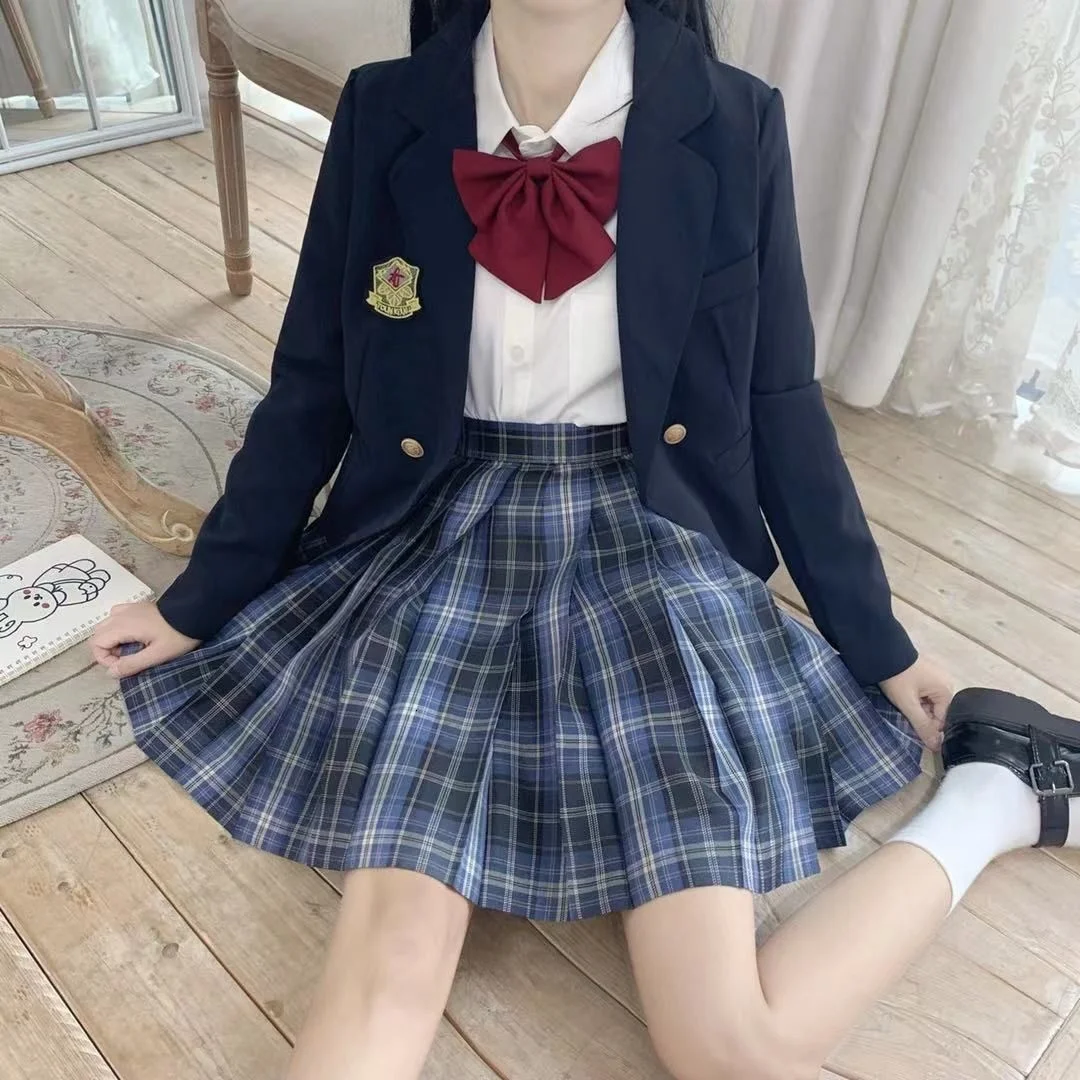 Зимняя научно-исследовательская и большая униформа, осенняя твидовая юбка с длинным рукавом, в базовом стиле, голубого цвета, для колледжа