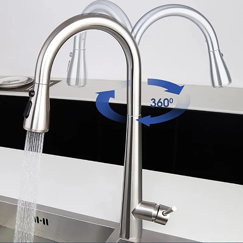 

Выдвижной кухонный смеситель из нержавеющей стали для мытья посуды и овощей Sink360 ° вращающийся Телескопический смеситель для горячей и хол...
