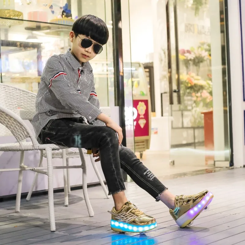 Детские кроссовки, светодиодный каток Heelys, обувь для катания на коньках, Детские легкие крылья, Двойные колеса, для мальчиков и девочек, Inine, роликовые скейты, светящиеся туфли со светодиодами