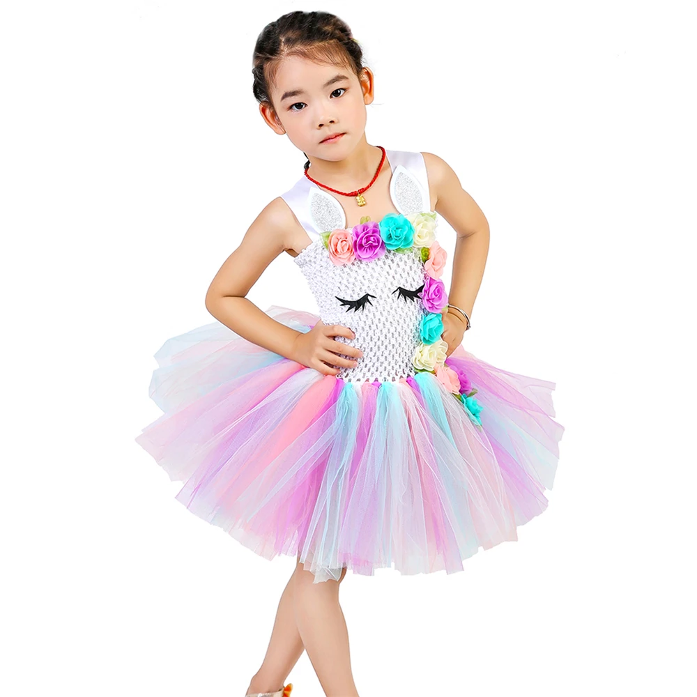 Princess Girls Unicorn Dress Flower Girl Birthday Party Dresses Kids Cosplay Costume for Halloween Christmas | Детская одежда и