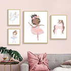 Скандинавская розовая балерина, милая пони, детская Настенная картина, холст с рисунком, постер для детской комнаты, спальни, украшение для дома