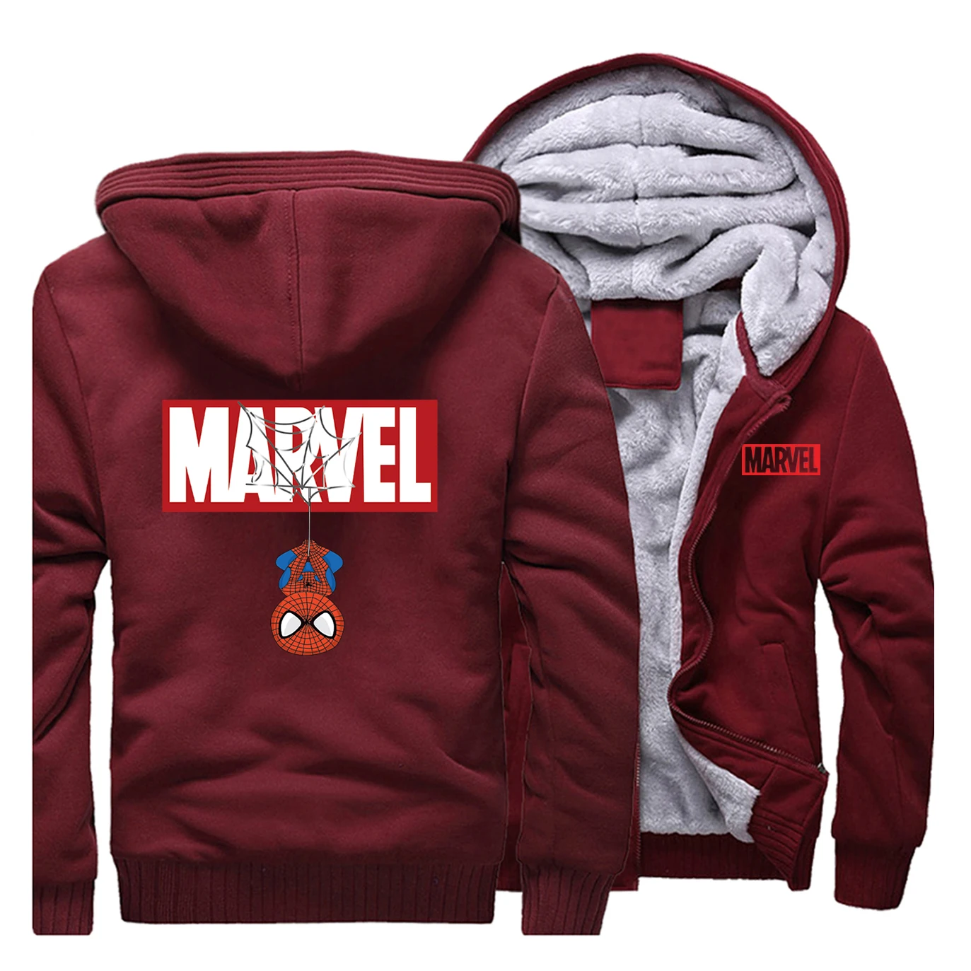 Зимние кофты с капюшоном "Marvel" Человек-паук, Мужская теплая Толстая Толстовка с капюшоном, Повседневная Новая мужская куртка на молнии, Брендовое пальто Мстителей