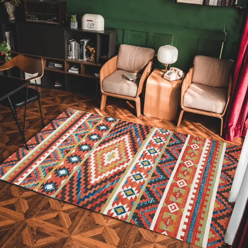 

Bohemian Big Carpet Woven Cotton Linen Carpet Rug Bedside Rug Geometric Floor Mat Living Room Bedroom Pad for Home Decor