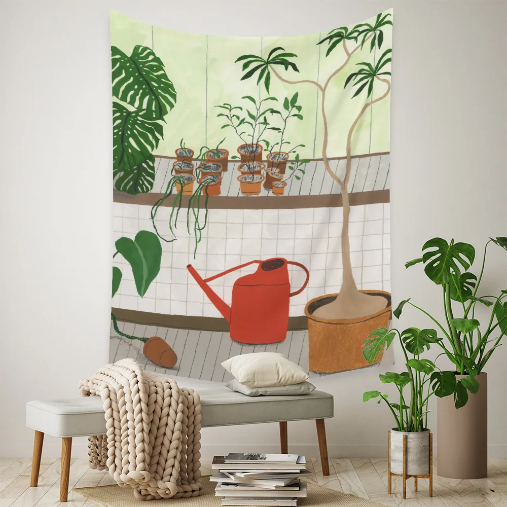 

Садовый художественный гобелен, Настенный декор для комнаты, абстрактная картина, цветочные тропические листья, женское украшение для дома в стиле бохо, настенный тканевый ковер