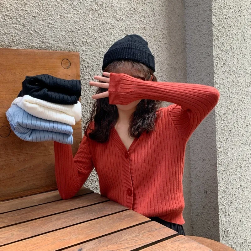 

Women Short Cardigan Knitted Sweater Autumn Winter Long Sleeve V neck Jumper Cardigans Casual Streetwear Fashion Pull Femme Coat