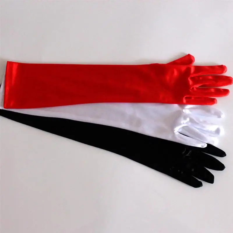 Свадебные атласные перчатки винтажные одноцветные длиной до локтя Вечерние |