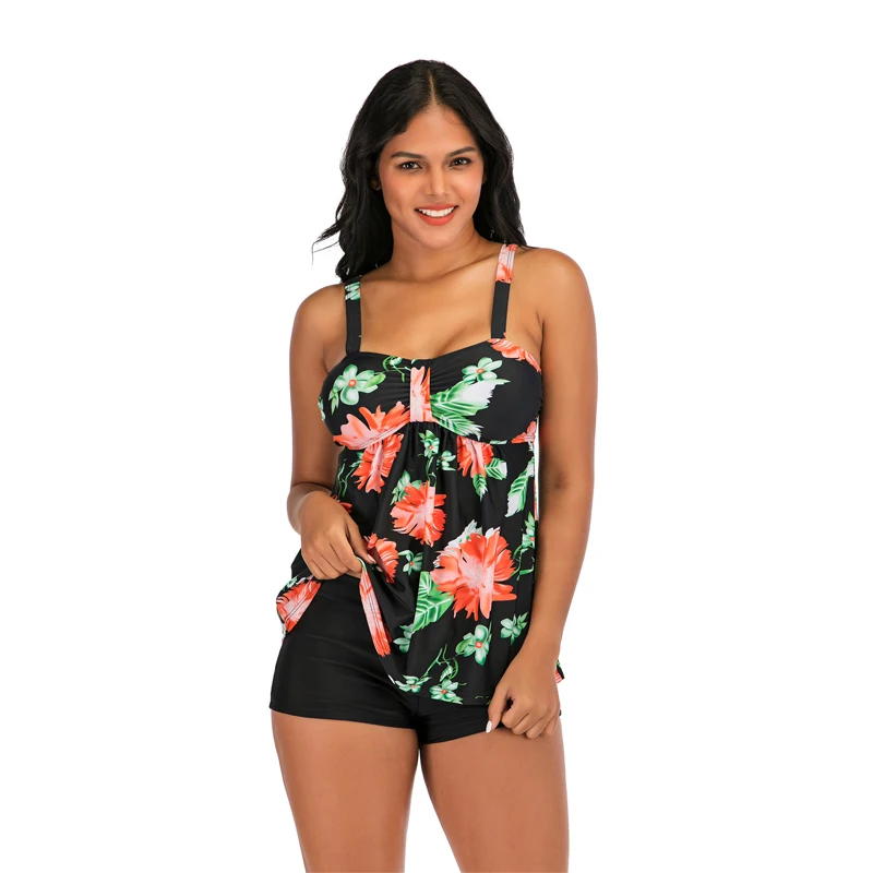 Женский купальный костюм размера плюс сексуальный из двух предметов с цветочным