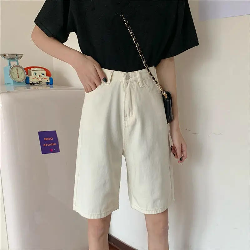 

Korean version ins high waist loose straight jeans Capris for women
