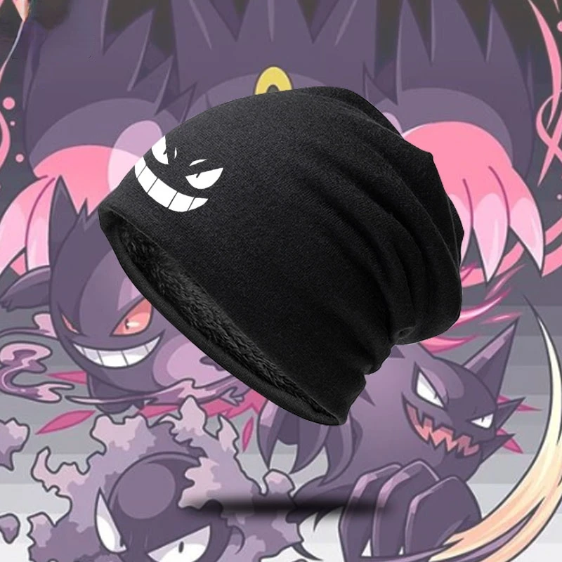 

Теплая вязаная шапка Tomy Pokemon Gengar Pikachu, мультяшная Повседневная зимняя шапка для мальчиков и девочек, черная шапка унисекс, уличная шапка в ст...