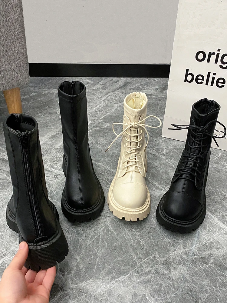 

2021 new breathable round head square heel girls casual short boots 2310