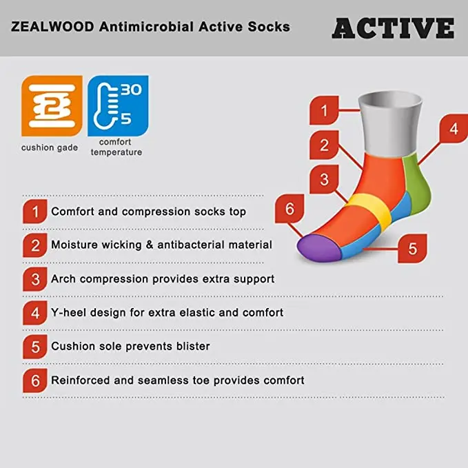 4 пары бег Носки ZEALWOOD унисекс Антибактериальная влага впитывающая влагу сетчатая