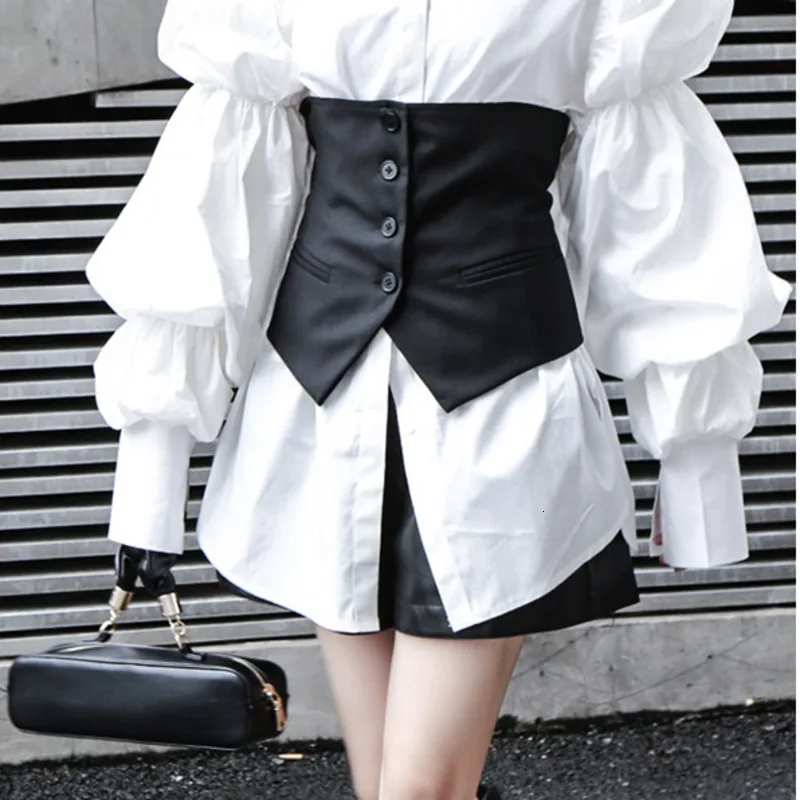 MEVGOHOT 2019 Autumn Winter Woman Black Adjustable Waist Vest Buttons Up Slim Fashion Suit Female HD3103 |