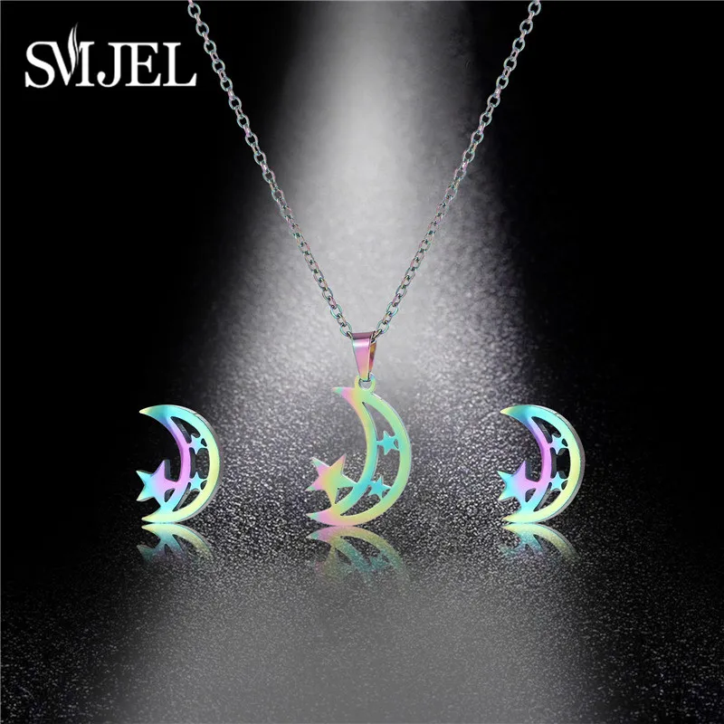 

Rainbow Animal Butterfly Jewelry Set Stainless Steel Earrings Women Kids Vintage Moon Star Snowflake Flower Necklace Pendientes