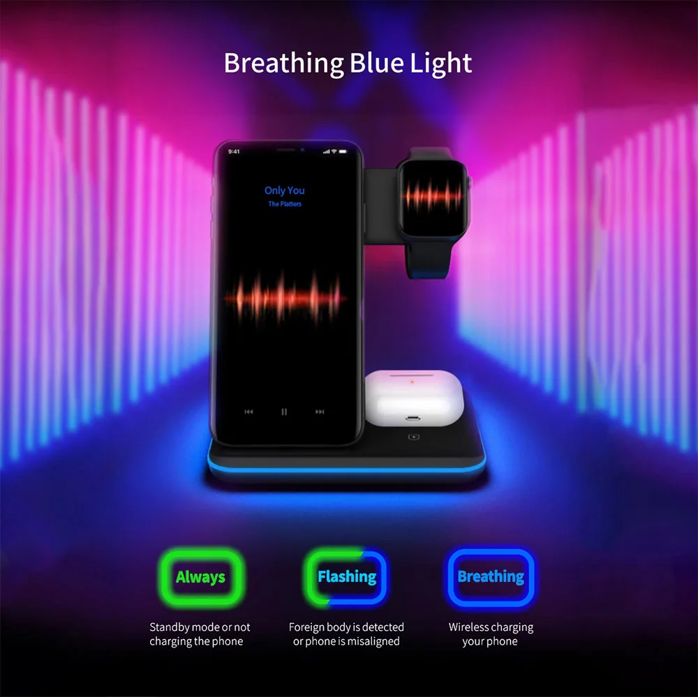 

2021 New 3 In 1 Qi Wireless 15W Fast Charging Dock Station for Apple Watch SE 6 5 Airpods Pro For iPhone 13 12 11 XS XR X 8