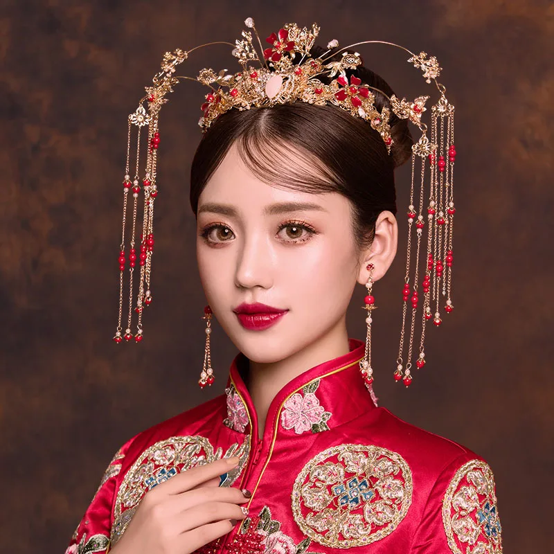 Свадебные украшения для волос невесты Большая Золотая жемчужина Цветочная