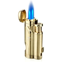 2 torch jet flame windproof lighter refillable blue flame inflatable double flame cigar lighter smoke with cigar punch