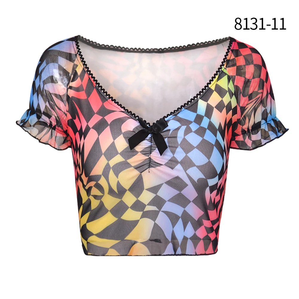 Сексуальные кружевные укороченные топы ShiMai с V-образным вырезом, женская летняя винтажная короткая футболка 2021, облегающая футболка в стиле... от AliExpress WW