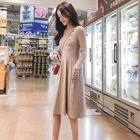 solid color casual dress autumn button long sleeve knee length new o neck fashion spring and winter slim hot vestidos