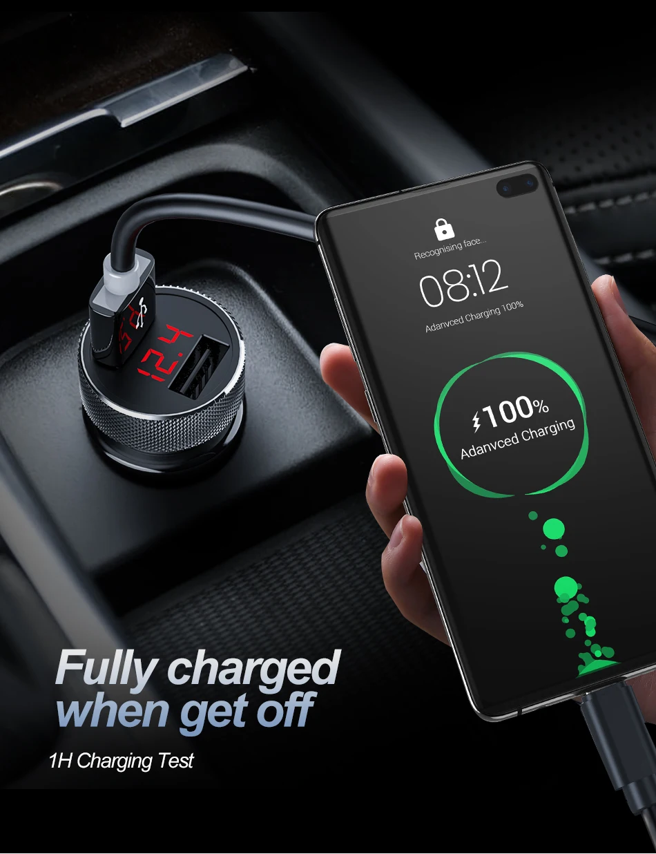 ROCK QC 3,0 Quick Charge Dual USB металлическое автомобильное зарядное устройство цифровой светодиодный дисплей для iPhone 11X8 Xiaomi samsung huawei Быстрая зарядка
