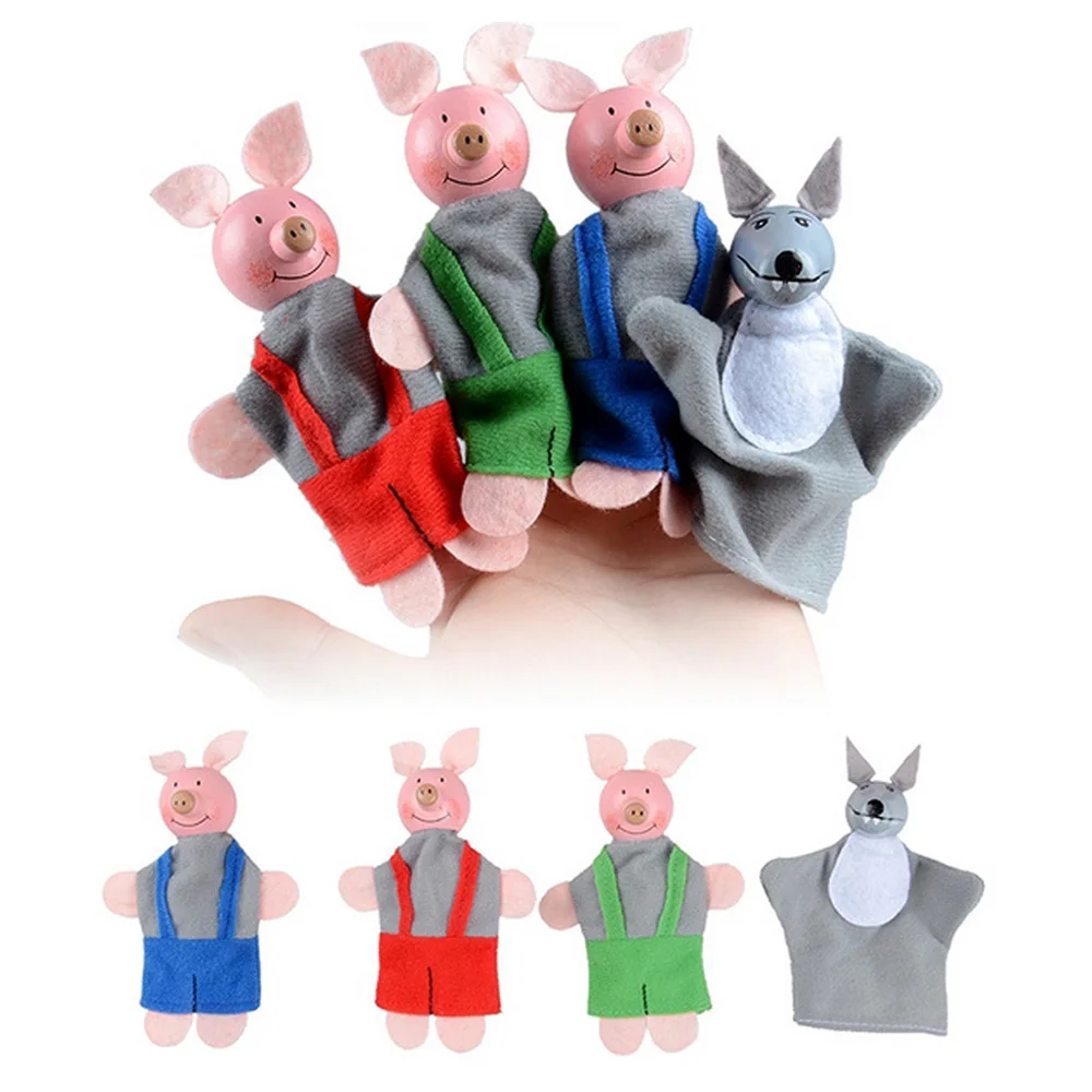 4 шт. Детские пальчиковые куклы деревянные маленькие поросята волк мини плюшевые