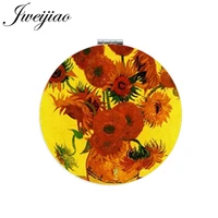 youhaken painting craft art picture flower makeup mirror mini round folding compact pu leather compact pocket mirror vanity