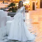Женское свадебное платье It's yiiya, белое кружевное платье с V-образным вырезом, длинными рукавами-фонариками и открытой спиной на лето