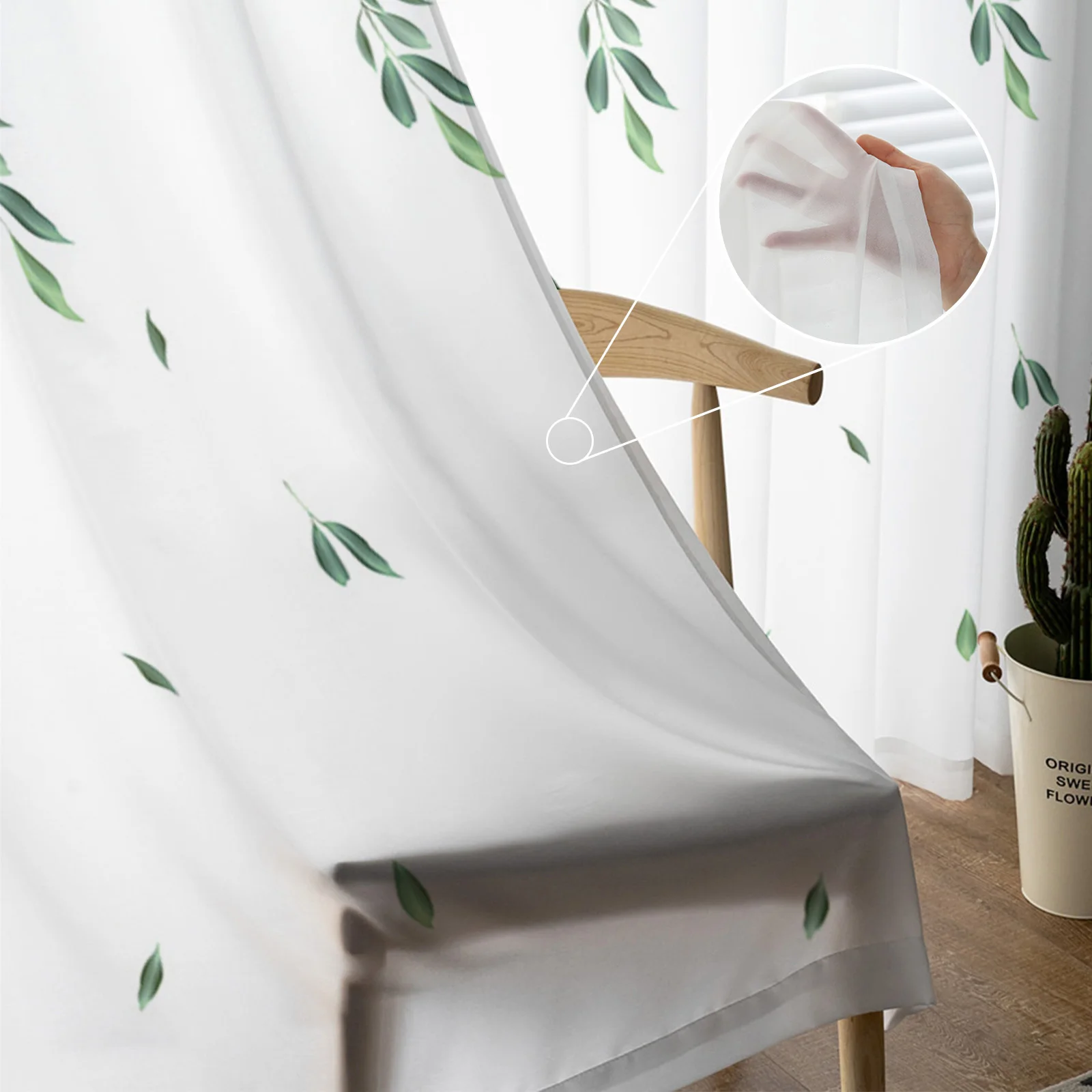 Завод зелеными листьями прозрачные Занавески на окна для Гостиная Спальня