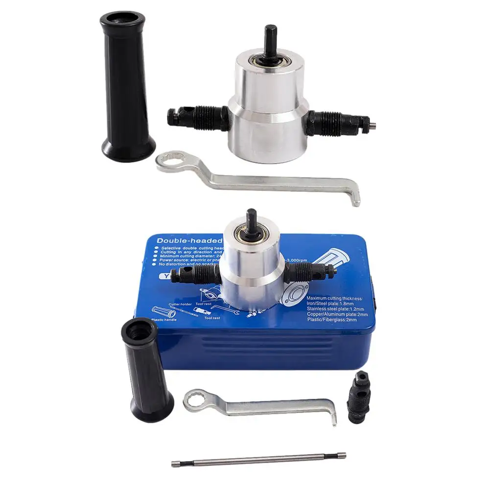 

Metal Cutting Machine Double Head Sheet Metal Nibbler Cutter For Drill 360 Degree Adjustable Metal Electric Cutter