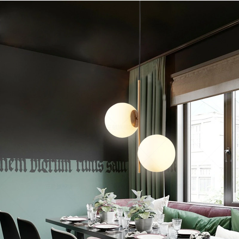 

2019 New Nordic Style Gold Metal Dining Room Pendant Light Double Milky Glass Ball Cafe / Bar / Bedroom Art Light Free Shipping