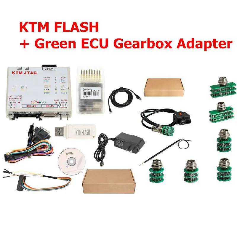 ADD GREEN ADAPTERS KTMFLASH V1.95 ECU программист и трансмиссия инструмент для обновления электропитания KTM Flash OPENPORT J2534 кабель - Цвет: ADD GREEN ADAPTERS