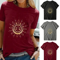2021 t shirt womens top sunflower print round neck short sleeve high street all match best selling wn