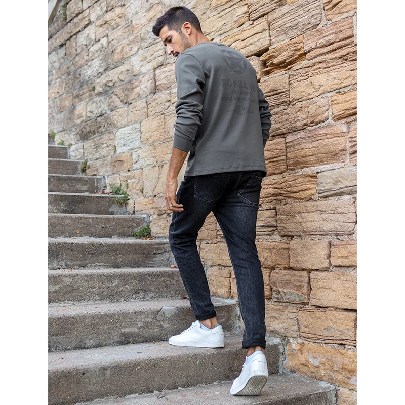 Толстовка KUEGOU Мужская стрейчевая хлопковая одежда свитшот с принтом сзади