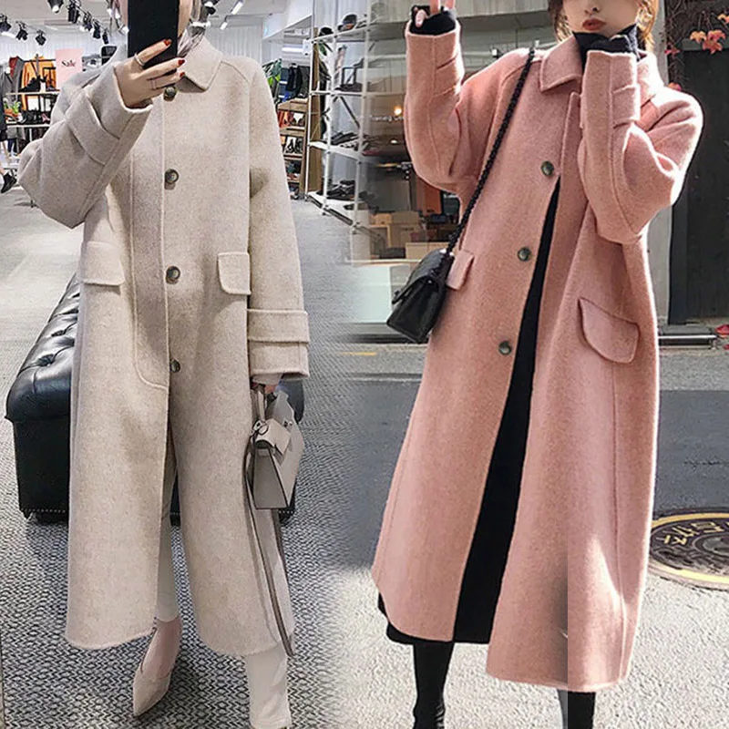 Ropa Mujer New Autumn Winter Coat Women Lady Long Sleeve Solid Color Button Warm Fashion Woolen Coats Dropship | Женская одежда