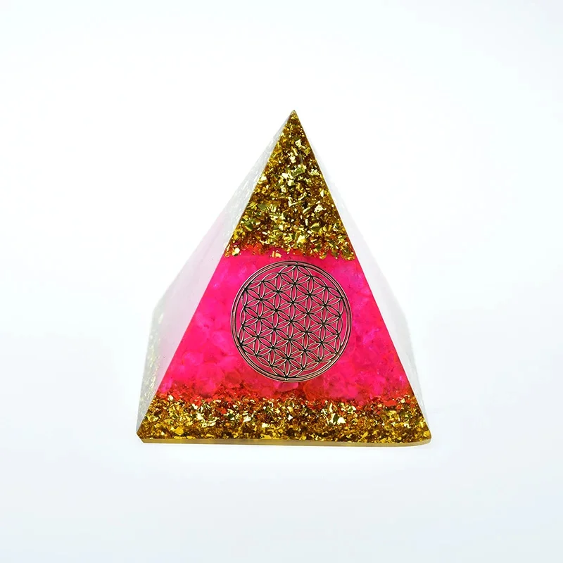 AURA REIKI 12cm Orgone Pyramid Pink Quartz For Energy Generator Crystal Orgonite Chakra Healing
