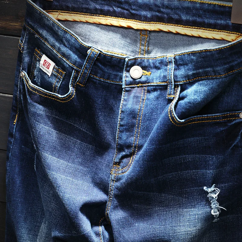 

Wimilous Autumn men jeans new blue foot hole elastic Skinny pants teenagers long pants